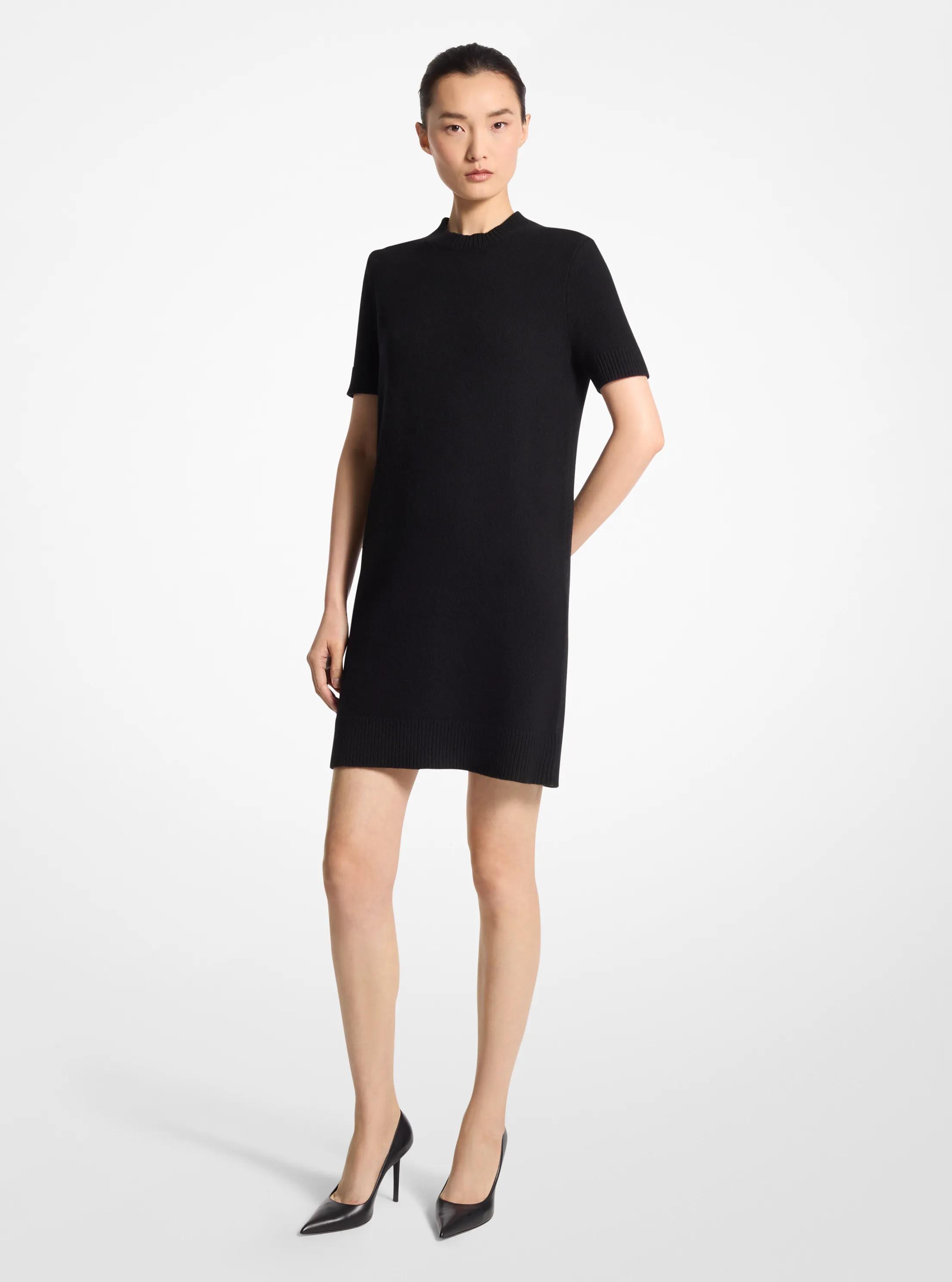 Felted Wool Crewneck T-Shirt Dress in BLACK | Michael Kors