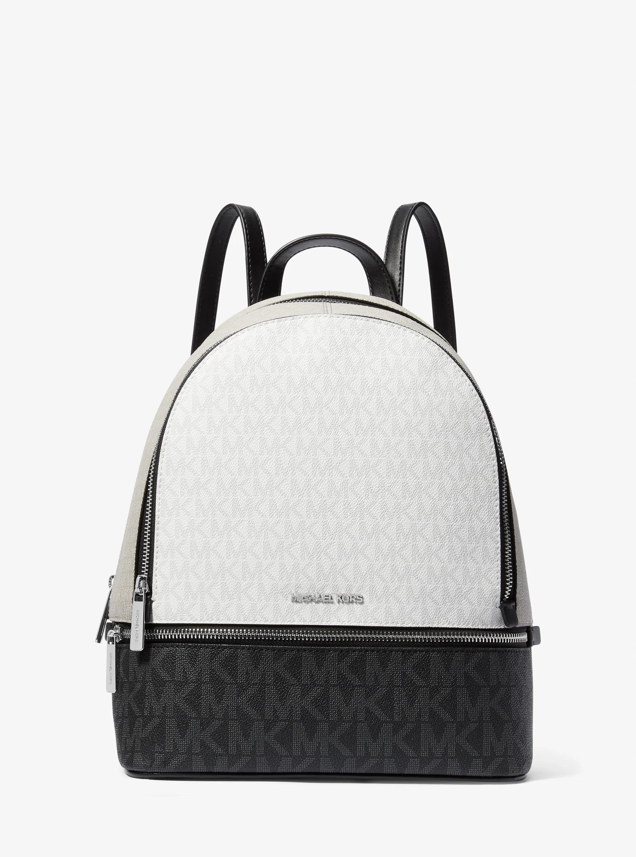 Rhea Medium Color-Block Signature Logo Backpack in OPWHT MULTI | Michael Kors
